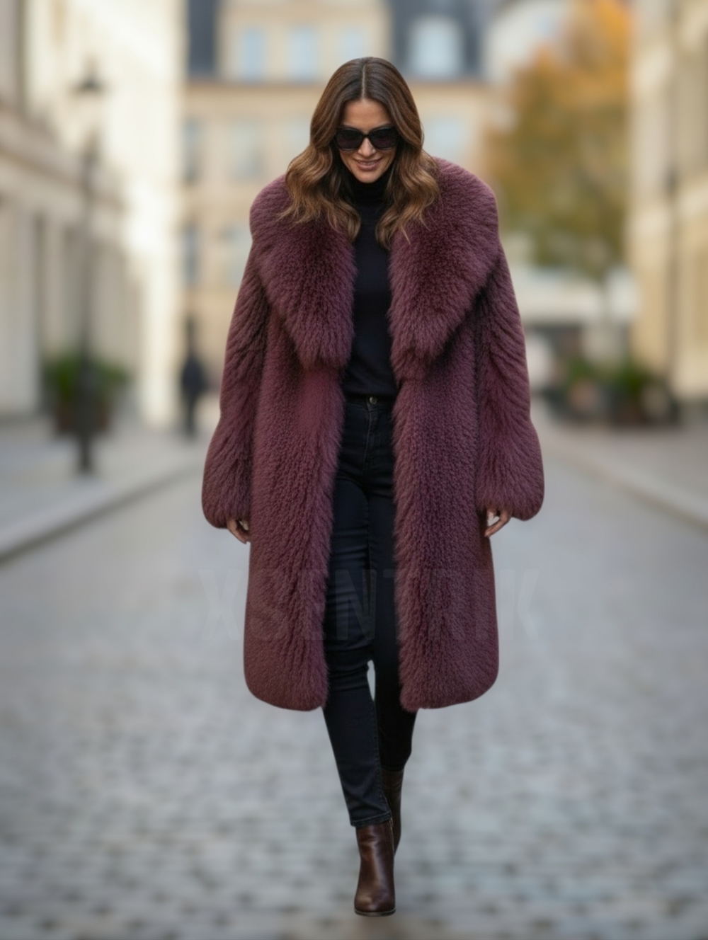 Genuine Mongolian Lamb Fur Coat - Luxurious Fur (Burgandy/Wine) - Picture 13 of 15